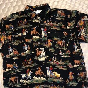 Vintage Sharon Young Western Cowboy Print Shirt Made in USA Size 12 Cotton